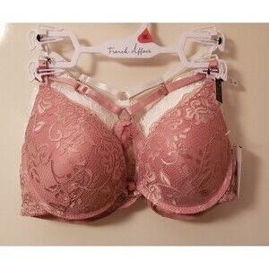 Women’s French Affairs Two-Piece Push Up Lace Bra Set Blush & White 38C NWT